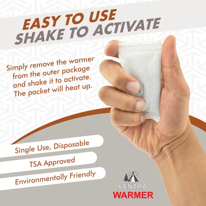 LENTRA Hot Hand Warmers - 50 Count - 10 Hours Long Lasting Heat, Safe Natural Odorless Air Activated Heat Packs for Hands, Toes and Body - TSA Approved - Image 3